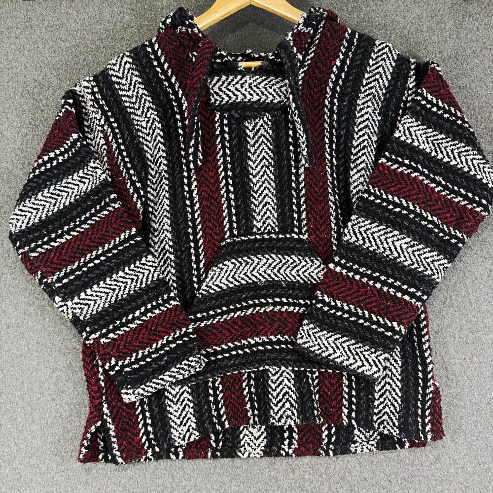 Earth Ragz Small Baja Hoodie Black Burgundy White Striped Pullover Drug Rug
